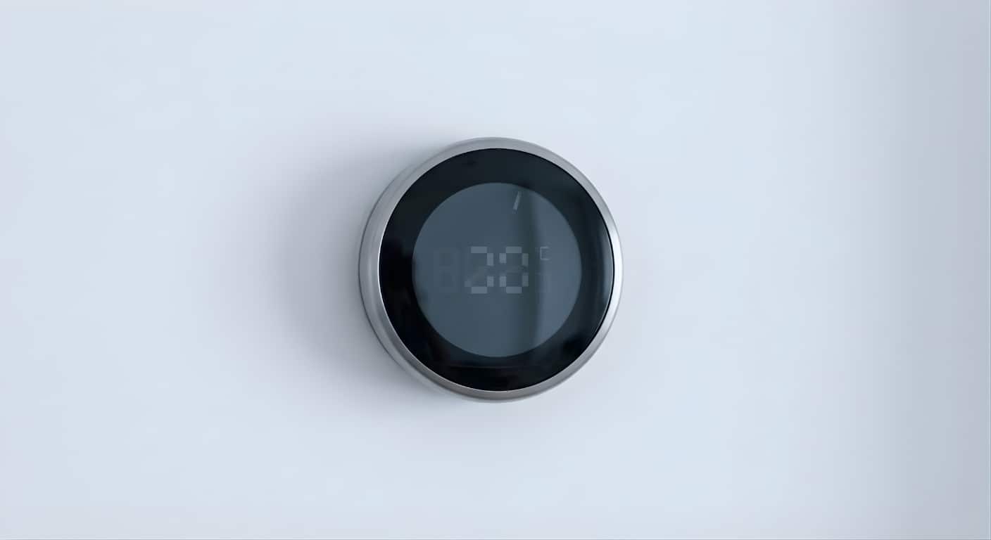 Smart thermostat on wall showing energy usage dashboard