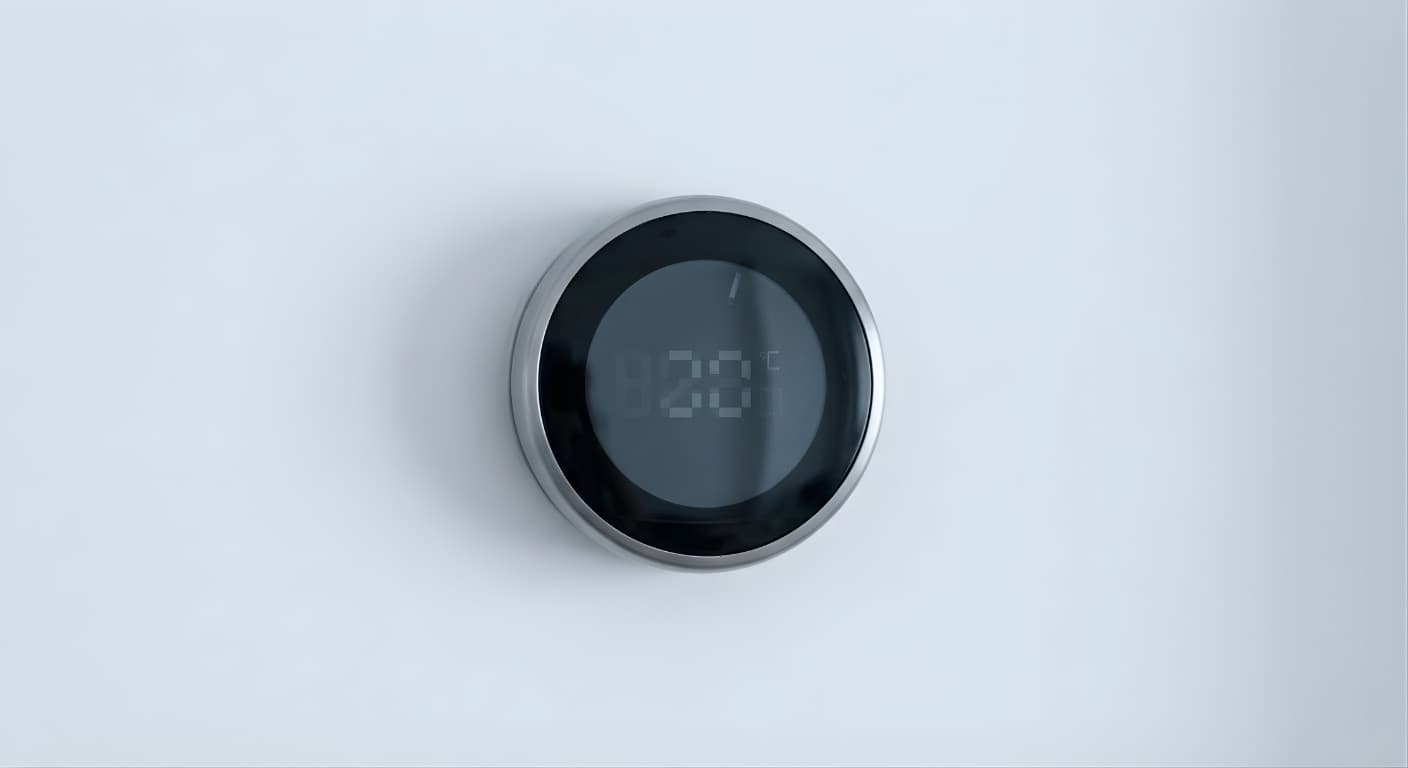 Smart thermostat on wall showing energy usage dashboard